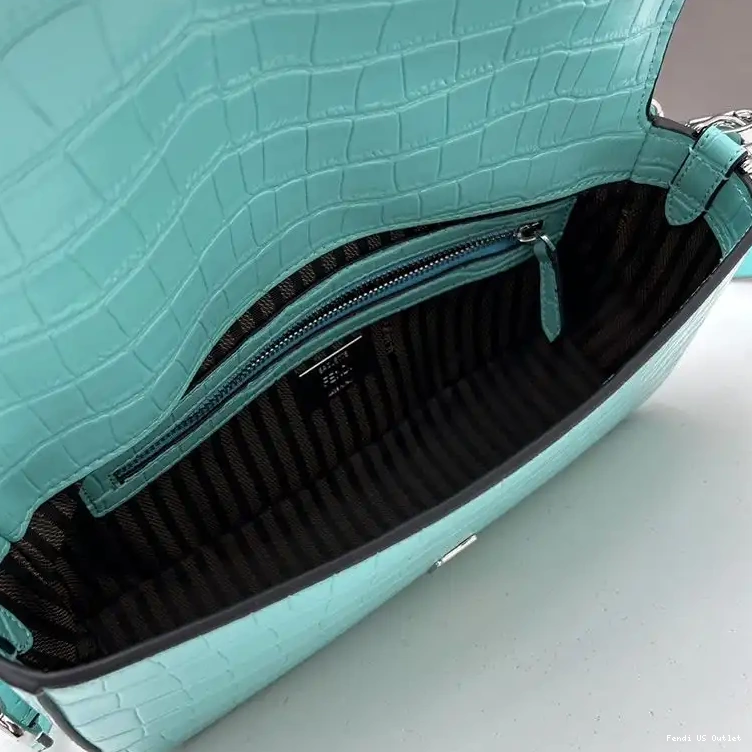 Affordable HOT Fendi Medium Bag Leather In Sky Crocodile Re-Edition Baguette Blue 0612